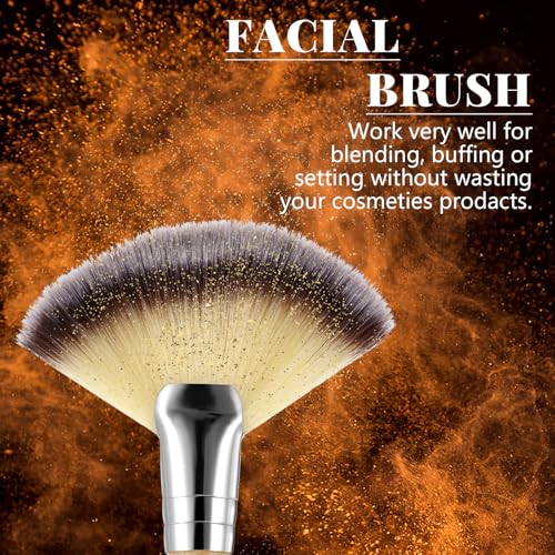 Qianyu 4 Pieces Facial Fan Brushes Soft Synthetic Fibers Makeup Brushes with Wooden Handle Blush Powder Cosmetic Applicator for Blending Face Highlighting Eyeshadow Buffing Portable Cosmetic Tools - Image 4