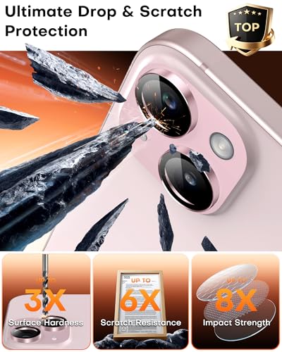 Image of TOCOL Camera Lens Protector for iPhone 15 / iPhone 15 Plus Tempered Glass HD Individual Scratch Resistant Camera Cover Accessories Case Friendly 2 Pack(Light Pink)