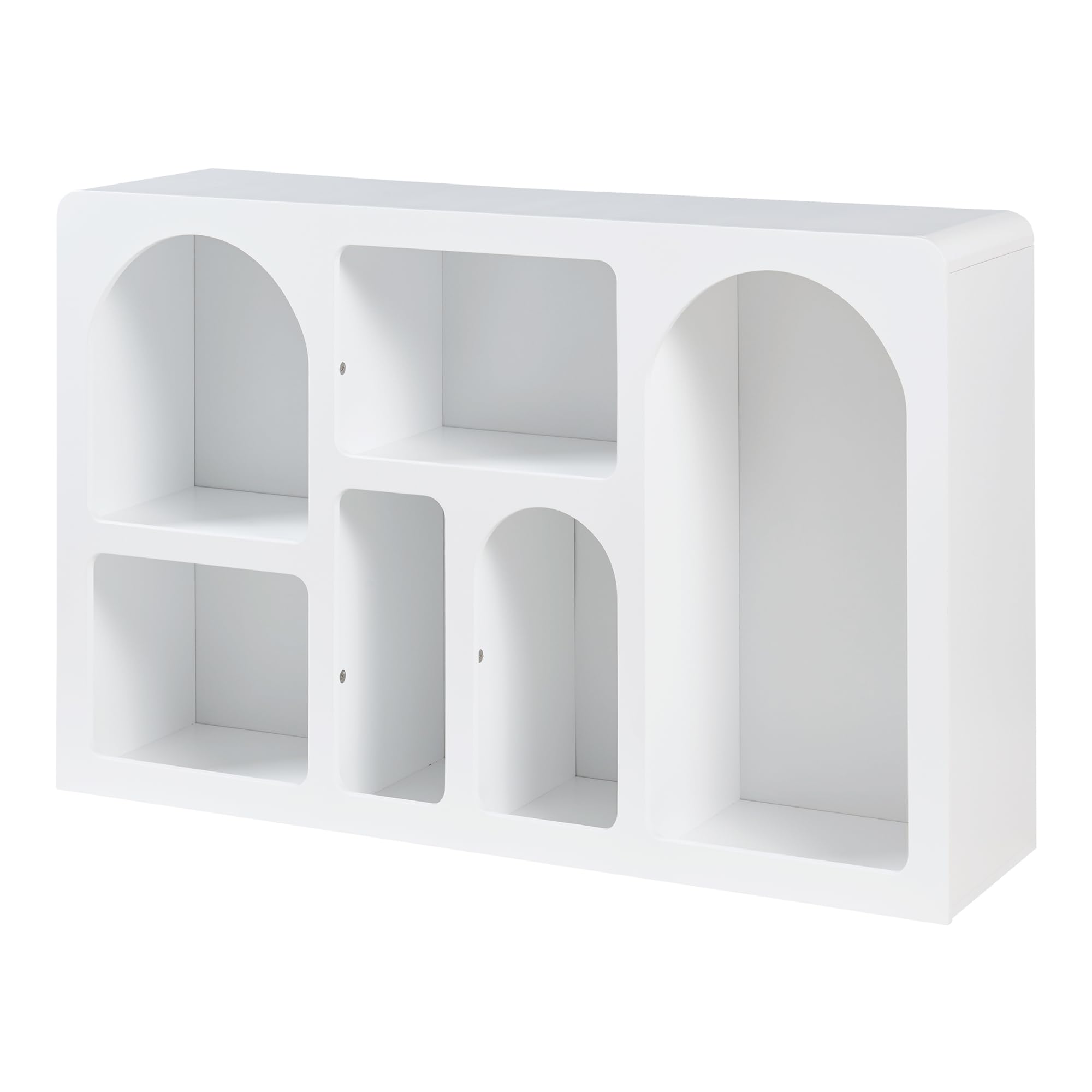[en.casa] Consolle Rettangolare con 6 Scomparti da Frontali Geometrici Mobile Stretto per Esposizione e Stoccaggio 110 x 30 x 70 cm Bianco