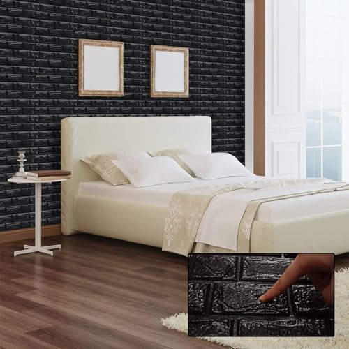 Image of Self-Adhesive Waterproof PE Foam 3D Wall Panels Wallpaper Sticker for Bathroom, Living Room, and Home Decoration (70 x 77cm, Appx. 5.8Sq Feet) (40, Black)