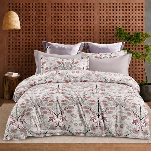 Image of DECOR2ADMIRE 300 TC Super King Size Glace Cotton Printed Bedsheet with 2 Pillow Covers - 108 inch x 108 inch (275cm x 275cm) - Available in Multiple Elegant Designs (Elegant Petal Charm)