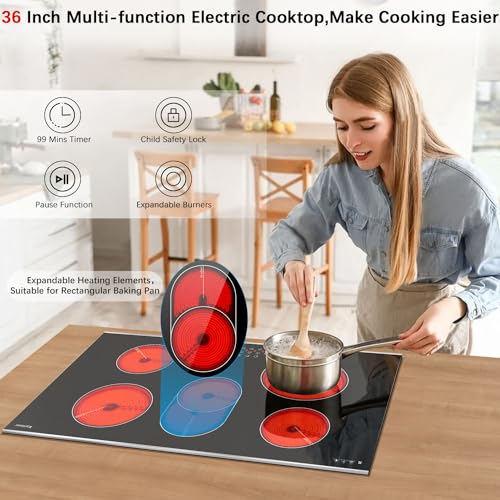 Image of Karinear Electric Cooktop 36 Inch, 5 Burners Radiant Ceramic Cooktop