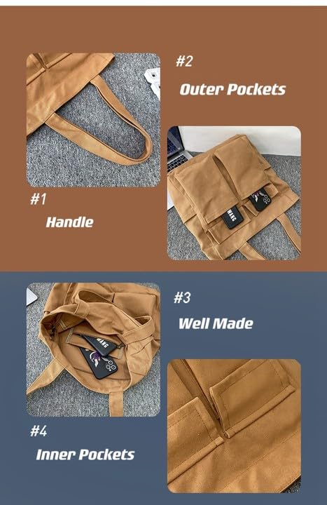 Komociya Canvas Tote Bag with Zipper and Pockets Large Handbag for Women Men Cute Shoulder Bag for Work Travel3