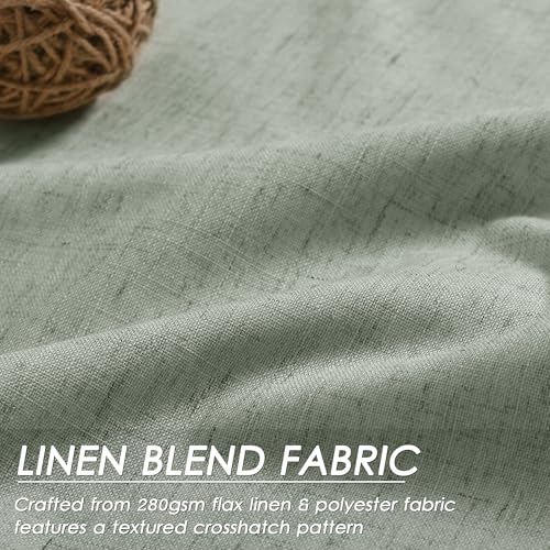 Image of Desert Sage 100% Blackout Linen Curtains 108 Inches Long for Bedroom Back Tab Thermal Insulated Modern Farmhouse Decor Black Out Curtain for Living Room Floor to Ceiling High Window 52x108, 2 Panels