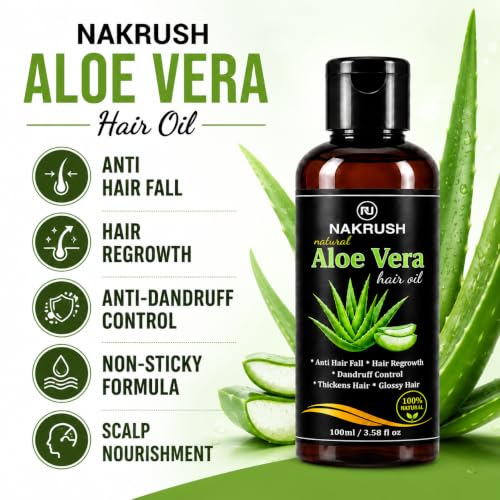 Image of Pure Aloe Vera Hair Oil 100ml | Ayurvedic Hair Growth Oil for Hair Fall Control | Non-Sticky Scalp Nourishment Oil with Herbal Ingredients | For Men & Women