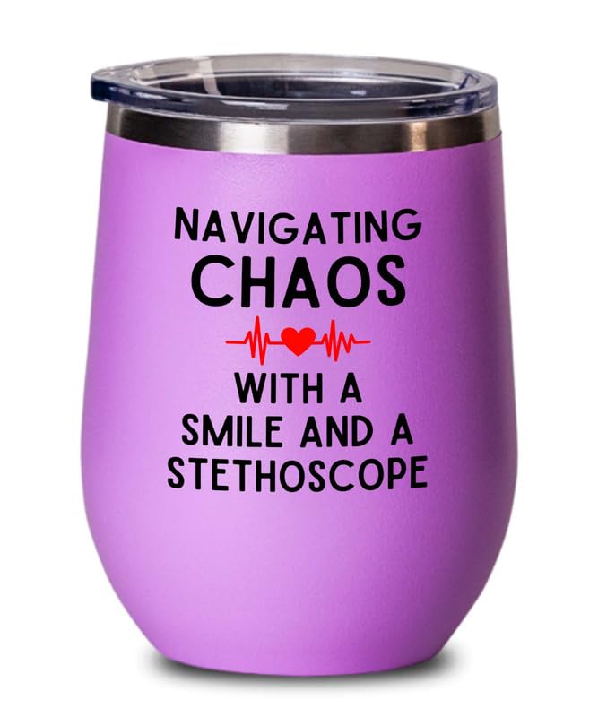 Nurse Director Pink Edition Wine Tumbler 12oz - Smile and stethoscope - Ambulance Technician Medical Team Appreciation for Nurse Hospital Workers