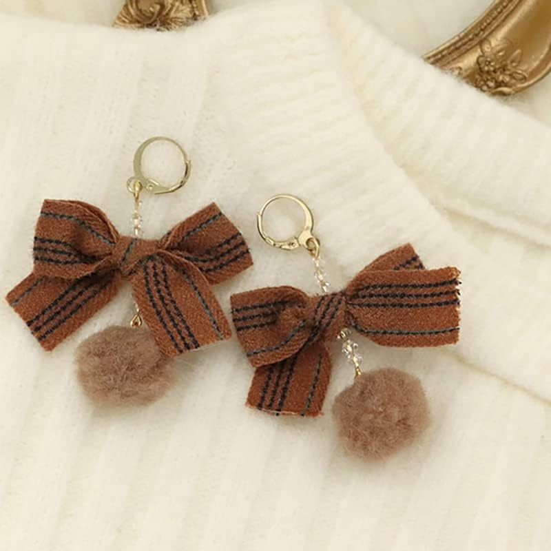 Fashion Earrings Women's Earrings Cute Rhinestone Ball Brown Bow Earrings Women's Festive Party Banquet Jewelry Dainty Earrings Fashion Accessories