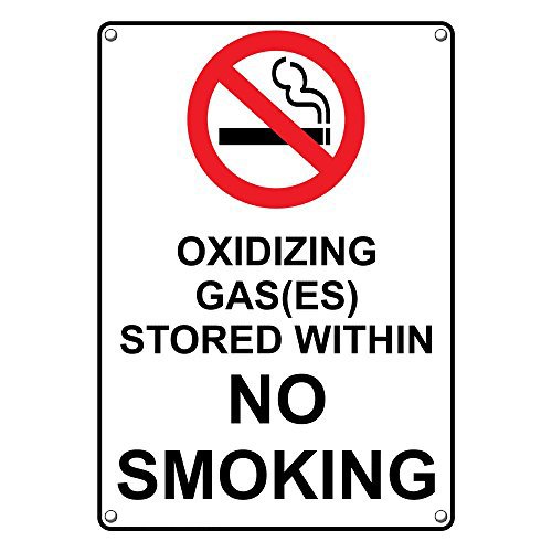 Weatherproof Plastic Vertical Oxidizing Gas(ES) Stored Within No Smoking Sign with English Text and Symbol
