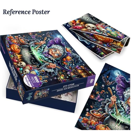 Halloween Magic Witch Puzzles for Adults 1000 Pieces Fun, Colorful Lady Bird Flower Butterfly Animal Art Jigsaw Puzzles, Beautiful Plant Tree Skeleton Fall Grandma Pumpkin Fantasy Puzzle - image 4