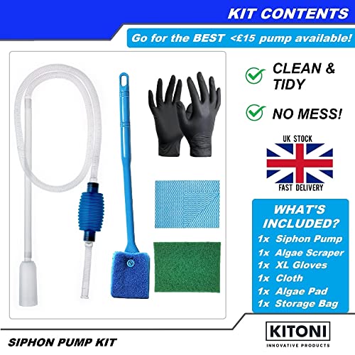 Fish Tank Cleaner Kit (5 in 1) Aquarium Gravel Cleaner Kit. 1.7m Siphon Gravel Cleaner, 40cm Sponge, Scourer, Cloth, Gloves. Hand Syphon Pump for Fish Tank. For Quick Water Changing - Image 8