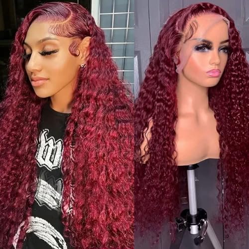 Jolanly 30 Inch Lace Front Wigs Human Hair Burgundy Deep