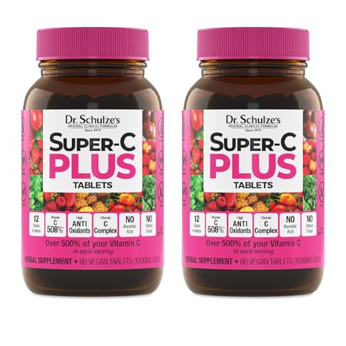 Dr. Schulze's Super-C Plus - Vitamin C Supplement for Immune Support - Skin Health & Antioxidant Support - High-Potency Formula - Plant-Based Superfood - Gluten-Free & Vegan, 60 Ct (20 Serving) 2-Pack