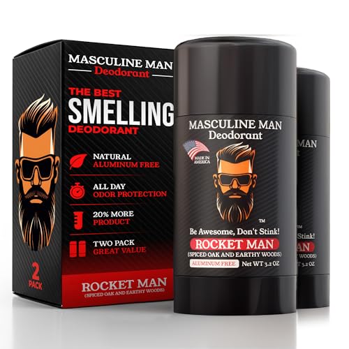 Image of Deodorant for Men - Aluminum Free Mens Deodorant - Natural Deodorants - Sweat Protection for Underarm, No Stain Stick Deodorants, Made in USA, 3.2oz (Pack of 2, Rocket Man)