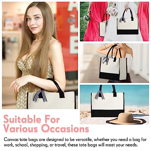 Image of Sweetude Canvas Tote Bags for Women Classic Initial Beach Bags with Handles Sublimation DIY Blank Personalized Tote