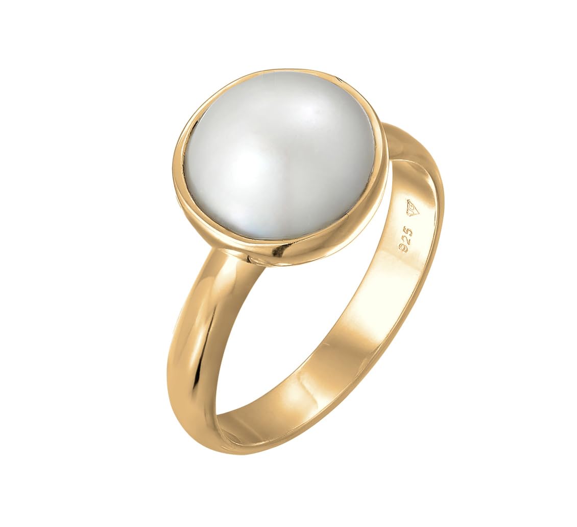Nenalina Damen Ring Perlenring mit Mabe Perle weiß (10 mm) handgearbeitet | aus 925 Sterling Silber Silberring fürbe Gold Ringgröße 52-60