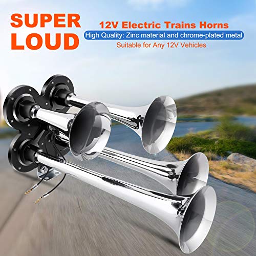 Hicient 150DB Train Air Horn Kit, 4 Trumpet Train Horn Kit with 120 PSI Air Compressor for Any 12V Vehicles Trucks Trains Boats Cars Vans (Black)