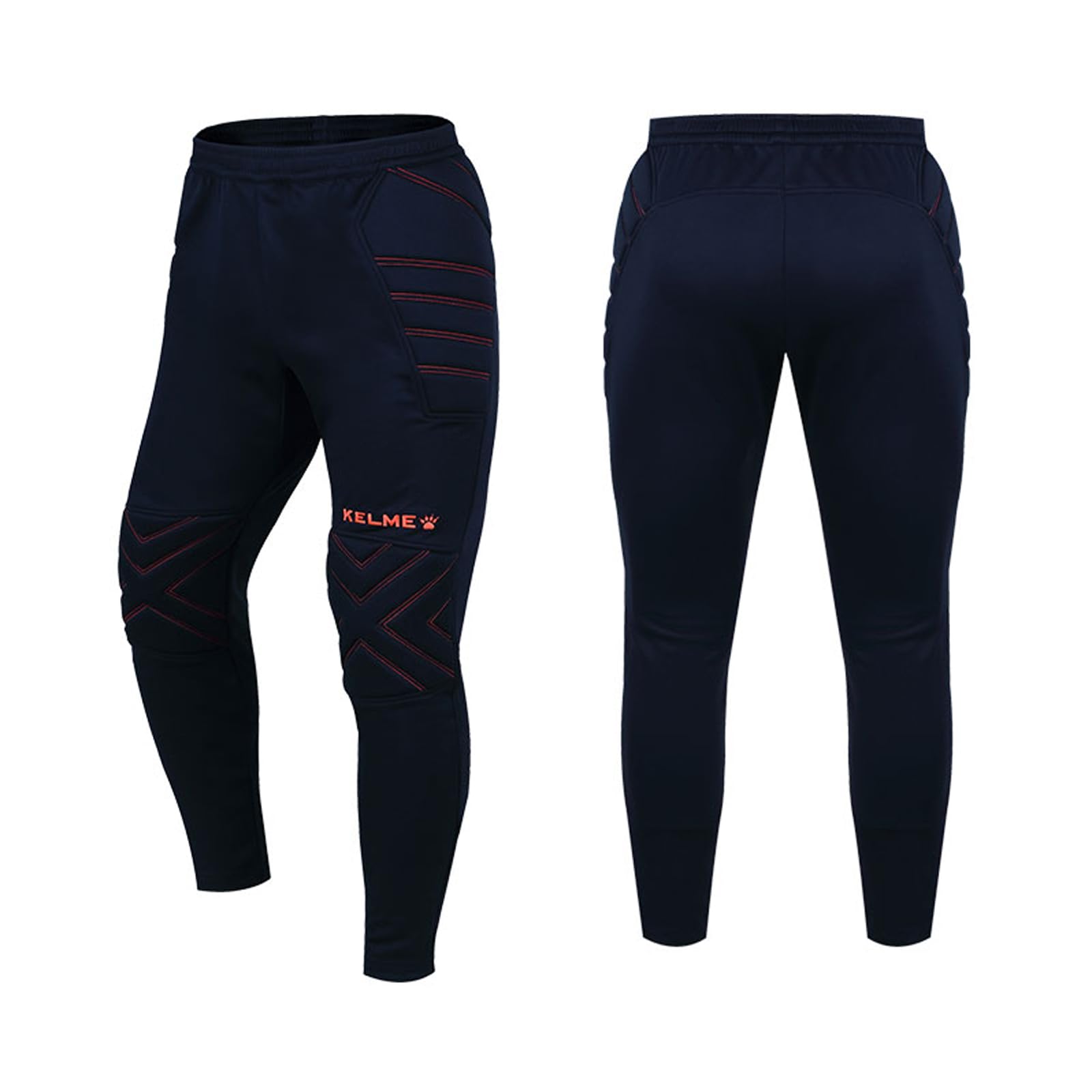 Kelme Men's Goalkeeper Pants with Protection Children Football Goalie Pants Youth Padded Long Sport(Blue-Orange, L)