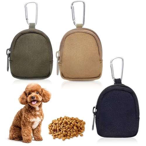 MXGHIR 3 Stück Leckerlitasche für Hunde, Leckerlibeutel für Hunde mit Reißverschluss und Karabiner Futterbeutel Hundetraining Tragbare Mini Hundeleckerli Tasche