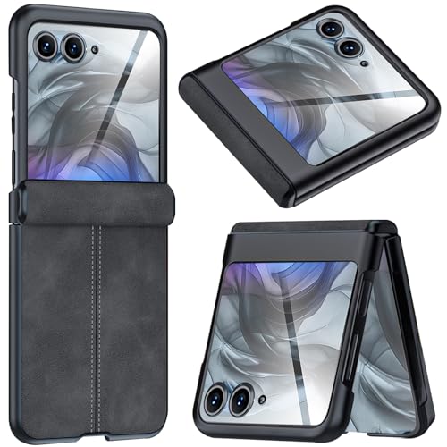 NINKI Coque pour Moto Razr 2024 avec Protecteur Charnière, Luxe Dur PC PU Cuir Étui de Protection pour Motorola Razr 50 avec Protecteur D'écran, Slim Fit,...