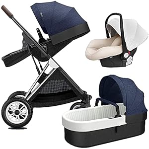 Zhiding 3 In 1 kinderwagen, kinderwagens en kinderwagens vanaf de geboorte, compacte anti-shock-wandelwagen met verstelbare rugleuning, lichtgewicht hoog landschap aluminium kinderwagen, extra grote o