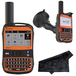 SPOT X 2-Way Satellite Messenger and RAM Suction Mount Bundle | Portable Bluetooth GPS Communicator for Hiking, Camping, Backpacking, Outdoors | with Signature Series Cloth | Subscription Applicable