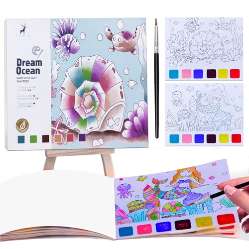 Image of Kidology Water Color Books for Kid, Painting Book with 20 Sheet, 1 Brush, Mini Watercolor Book, Educational Montessori Toy, Gift for Boys Girls, Art & Craft Travel Activity (Dream Ocean)