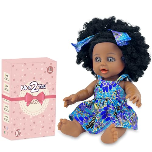 Nice2you Black Baby Doll for Girl, 10 inch African American 