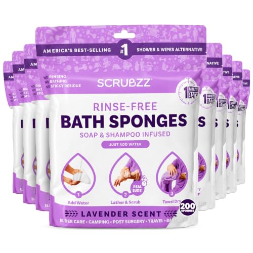 Image of Scrubzz Disposable No Rinse Bathing Wipes - All-in-1 Single Use Shower Wipes, Simply Dampen, Lather, and Dry Without Shampoo or Rinsing (Lavender, 8-Pack)