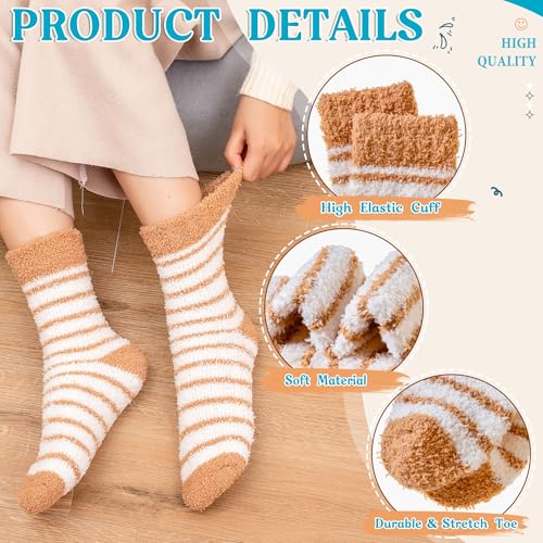 Image of Eocom Fuzzy Socks for Womens Warm Fluffy Winter Cozy Thick Plush Slipper Sleep Comfy Crew Christmas Socks 5 Pairs