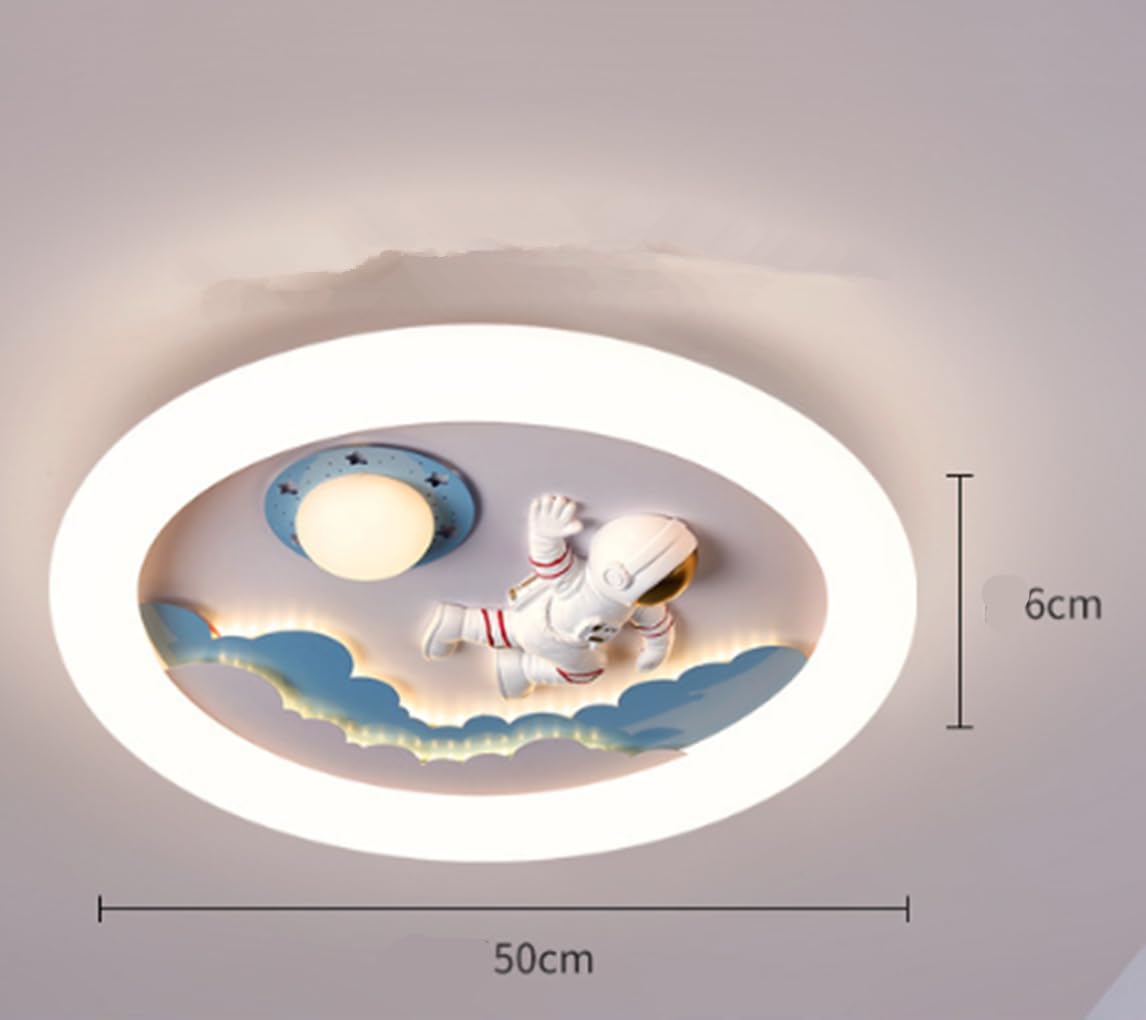 Plafoniera LED per bambini design astronauta 50 * 6cm dimmerabile senza step con telecomando ferro battuto plastica lampada da soffitto per camera da letto studio
