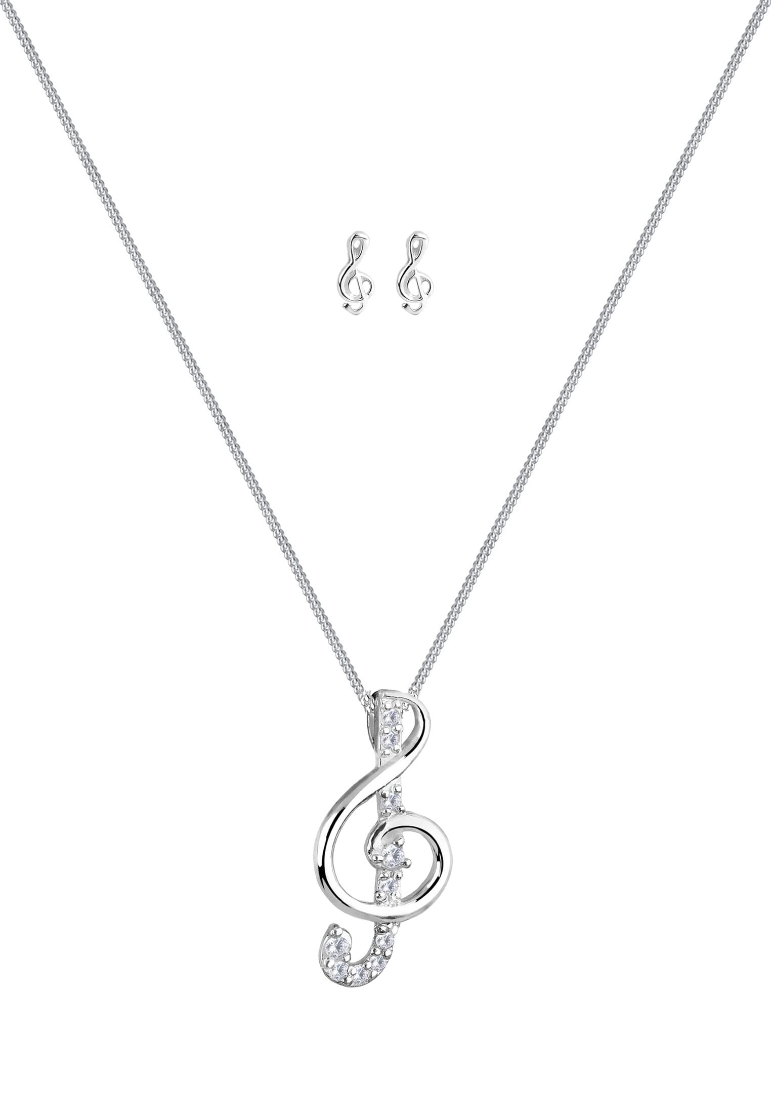 Elli Schmuckset Damen Halskette mit Notenschlüssel Anhänger und Ohrstecker