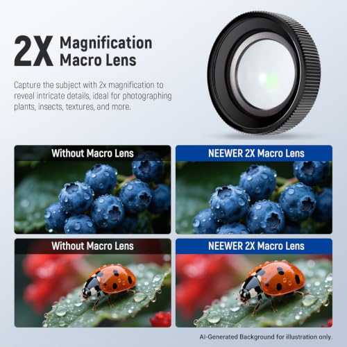 Image of NEEWER Macro Lens Compatible with DJI Osmo Nano /Action 5 Pro /Action 4, 2X Magnification, 2 Elements in 1 Group, 3-4cm Focal Distance, Close Up Photography Accessories, Not Waterproof, LS-68