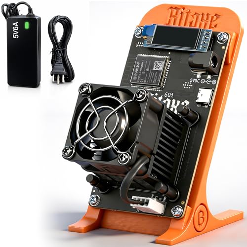 LinToButy Open Source Bitaxe Gamma 601 Bitcoin Miner - 1-1.2TH/s BM1370 ASIC Solo Miner Home Crypto Low Power Mining Machine with 2.4G WiFi OLED Display & Remote Management - Orange-Red