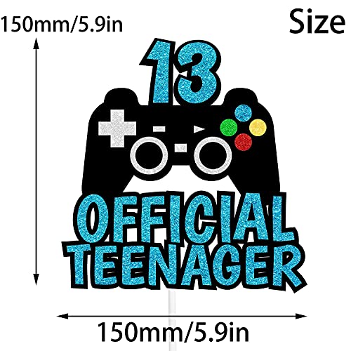 Image of Festiko13th Official Teenager Cake Topper Decorations - Birthday Theme Picks Cheers to 13 Years Old Game Party Decoration- Handmade Black Gold Red Blue Glitter