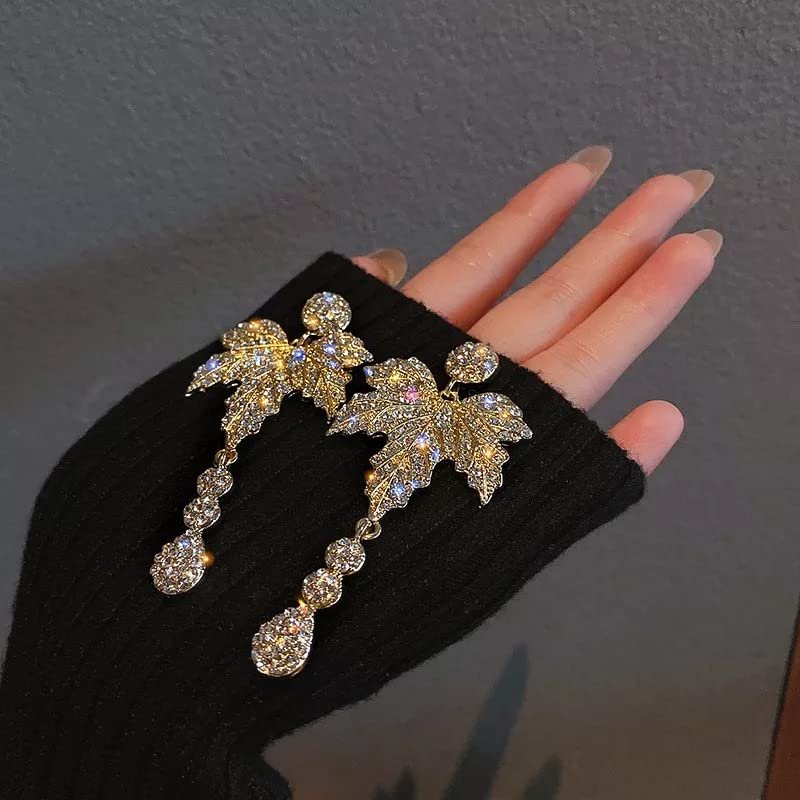 Lange Ohrringe aus Sterlingsilber für Damen, brillanter Schmuck in Ahornblattform
