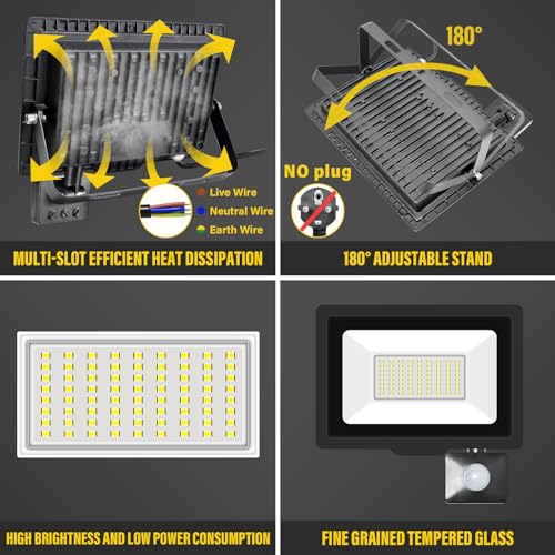 RIGIDON 2 Pcs PIR Motion Sensor Outdoor Floodlight, 50W 5000 Lumens Outside Led Work Light - Image 3