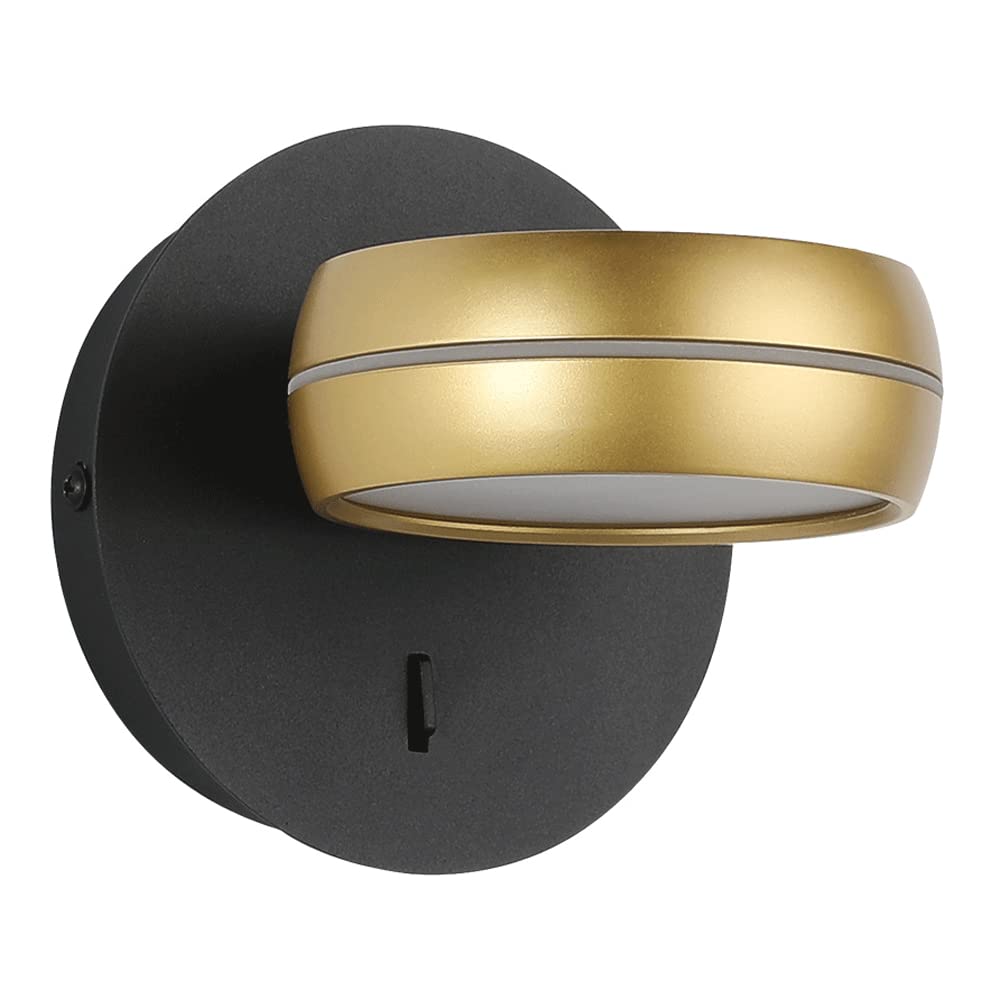 Lampa ścienna do pomieszczeń, obrotowa o 350°, z przełącznikiem, 6 W, LED, do salonu, sypialni, korytarza, schodów, czarno-złota.