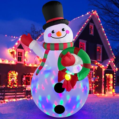 1,83M Muñeco de Nieve Navideño Inflable con Luces LED Giratorias de Colores