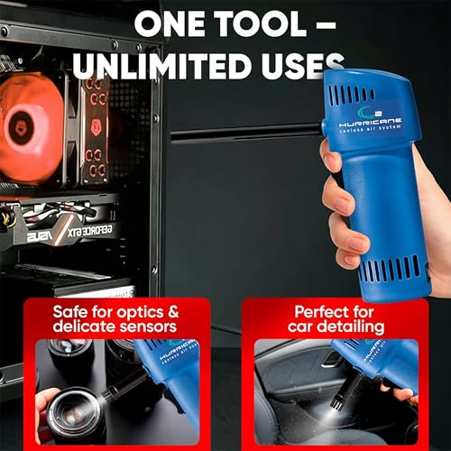 O2 Hurricane Compressed Air Duster – Powerful 200 MPH Cordless Compressed Air Cleaner, Rechargeable Mini Dust Fan Electric Blower for Computer, Keyboard, Electronics, Car Detailing Cleaning - Thumbnail 5