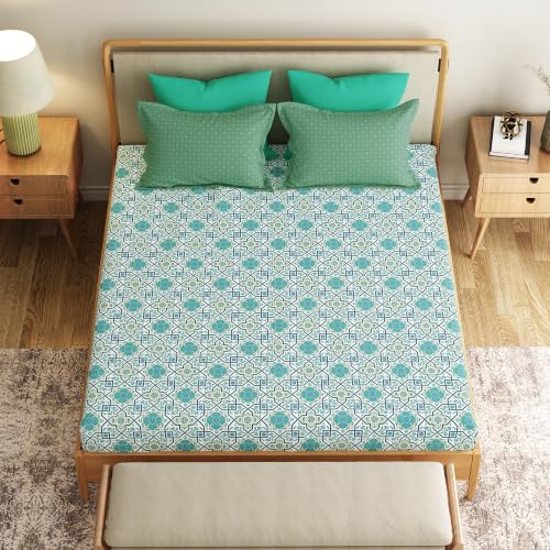 Image of Mytrident Bedsheet for Double Bed King Size |108 inch x 108 inch | Flourish Blue