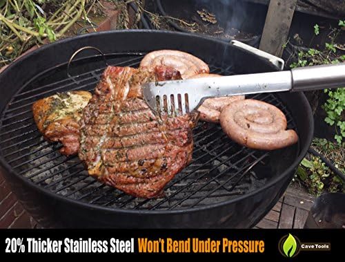 Pinzas para parrilla, 20% más gruesas de acero inoxidable que no se doblan – Apto para lavavajillas, mango largo de 43 cm que protege del calor de la barbacoa – Soporte de bloqueo para fácil