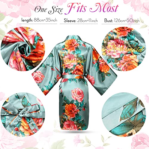 Coume 6 Set Bride Bridesmaid Robes Women's Floral Satin Kimono Robes Bridesmaid And Bridal Short Robe For Wedding Party(Greyish Green) #TOP1