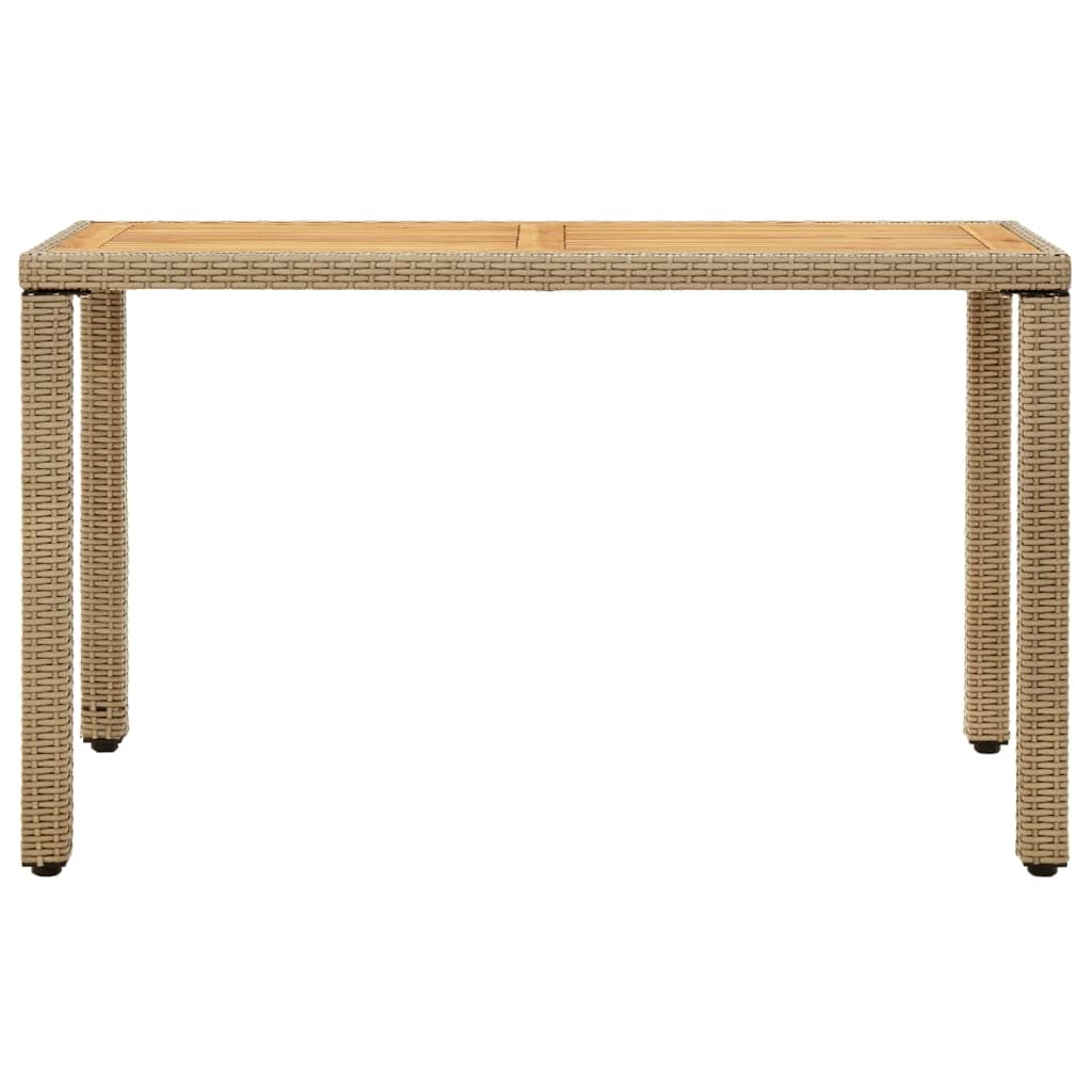 Stół ogrodowy, beżowy, z polirattanu i litego drewna akacjowego, 123 x 60 x 74 cm, ze stalowym stelażem, odporny na warunki atmosferyczne, do ogrodu, na taras i dziedziniec