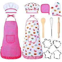 Cunhill 13 Pcs Kids Cooking and Baking Set Chef Costume Kids Toddler Dress up Pretend Play Kitchen Toys Birthday Children Chef Role Play Sets for 2 to 6 Year Old Girls