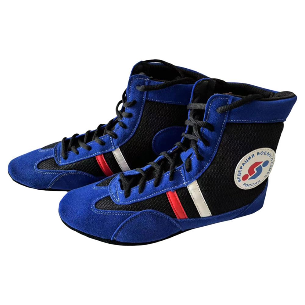 Scarpe Interni da Sambo, Scarpe Quality Suede, Scarpe Judo Scarpe da Wrestling Stile Leggere Adulto,Scarpe per Esercizi con Pesi Palestra,Calzature con Suola Morbida, Colore: Blu, 30-46 EU