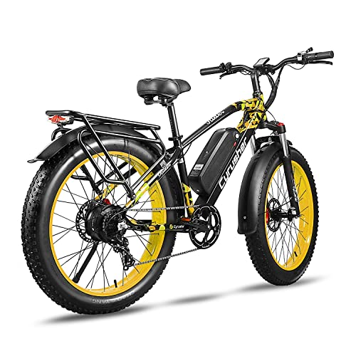 Cyrusher Xf650 Hardtail Moutain Ebike 750W Motor 48V 16Ah Integrated Battery Chaoyang All Terrain Fat Tires Electric Bike For Adults Shimano 7-Speed Front Fork Suspension Smart Display (Xf650,Yellow) #TOP1