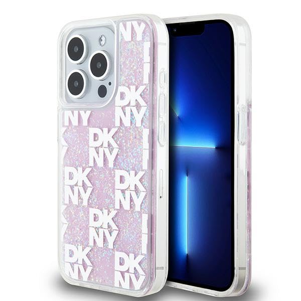 CG Mobile DKNY DKHCP15LLCPEPP Coque rigide pour iPhone 15 Pro 6,1" Rose Paillettes Liquides Multilogo