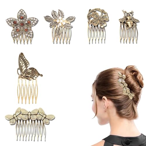Niaciswe Peines Laterales de Pelo Vintage 6 Piezas Pinzas de Metal con Agarre de Dientes Peine Lateral Peinetas Para el Pelo Flores Metal Peineta Lateral Cabello Peine Lateral Peinetas Para el Pelo