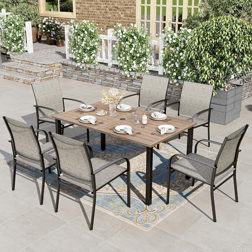 Image of HERA'S HOUSE Outdoor Dining Table for 6, Brown Metal Table w /Umbrella Hole