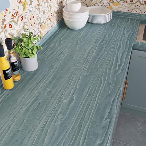 Wallderful Light Blue Wood Grain Contact Paper Peel and Stick Wallpaper Wood Countertop Wrapping Self Adhesive Stick on Wallpaper Blue Waterproof Textured Contact Paper for Kitchen Cabinet Liner